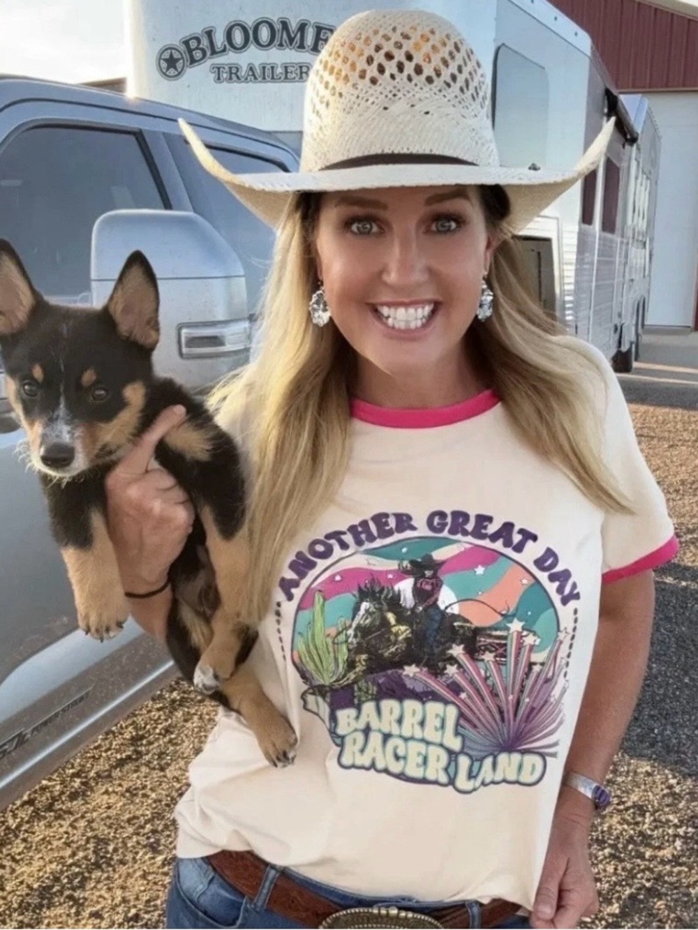 Barrel Racer Land Ringer Tee, Size Large, NWOT